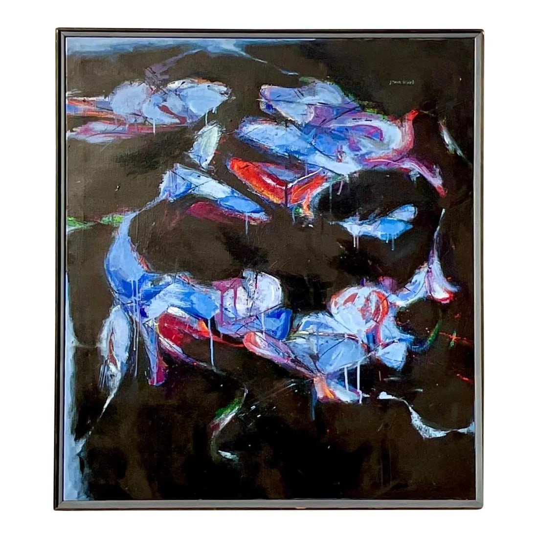 Vintage Boho Signed Abstract Oil Painting on Board 38.25 x 43: Vintage Boho Signed Abstract Oil Painting on Board 38.25 x 43 Discover the beauty of this vintage Boho original oil painting on board. This striking abstract composition features brilliant colors set 