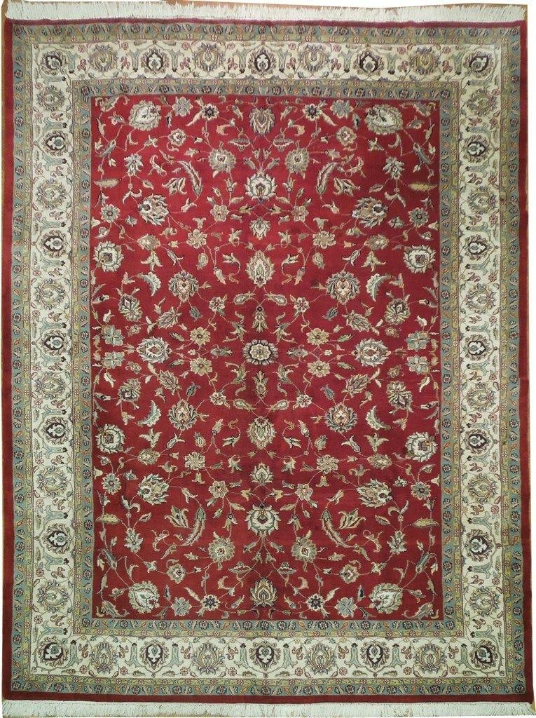Handmade 9.8 x 13 Red Mashad Style Rug with Floral Patterns (1 of 5)