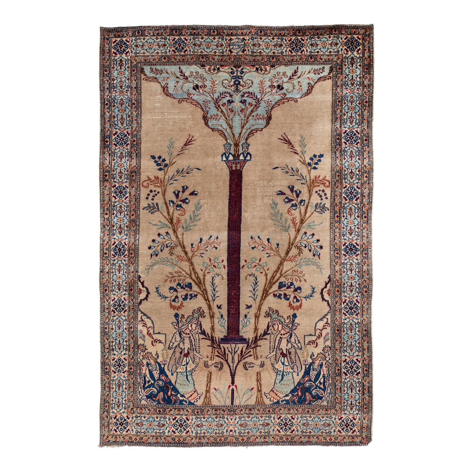 Antique Handmade Persian Tabriz Pictorial Wool Rug 4'1 x 6'5: Antique Handmade Persian Tabriz Pictorial Wool Rug 4'1 x 6'5 This exquisite antique Persian Tabriz rug showcases a stunning handmade craftsmanship with a rich brown field and multicolor accents in an 