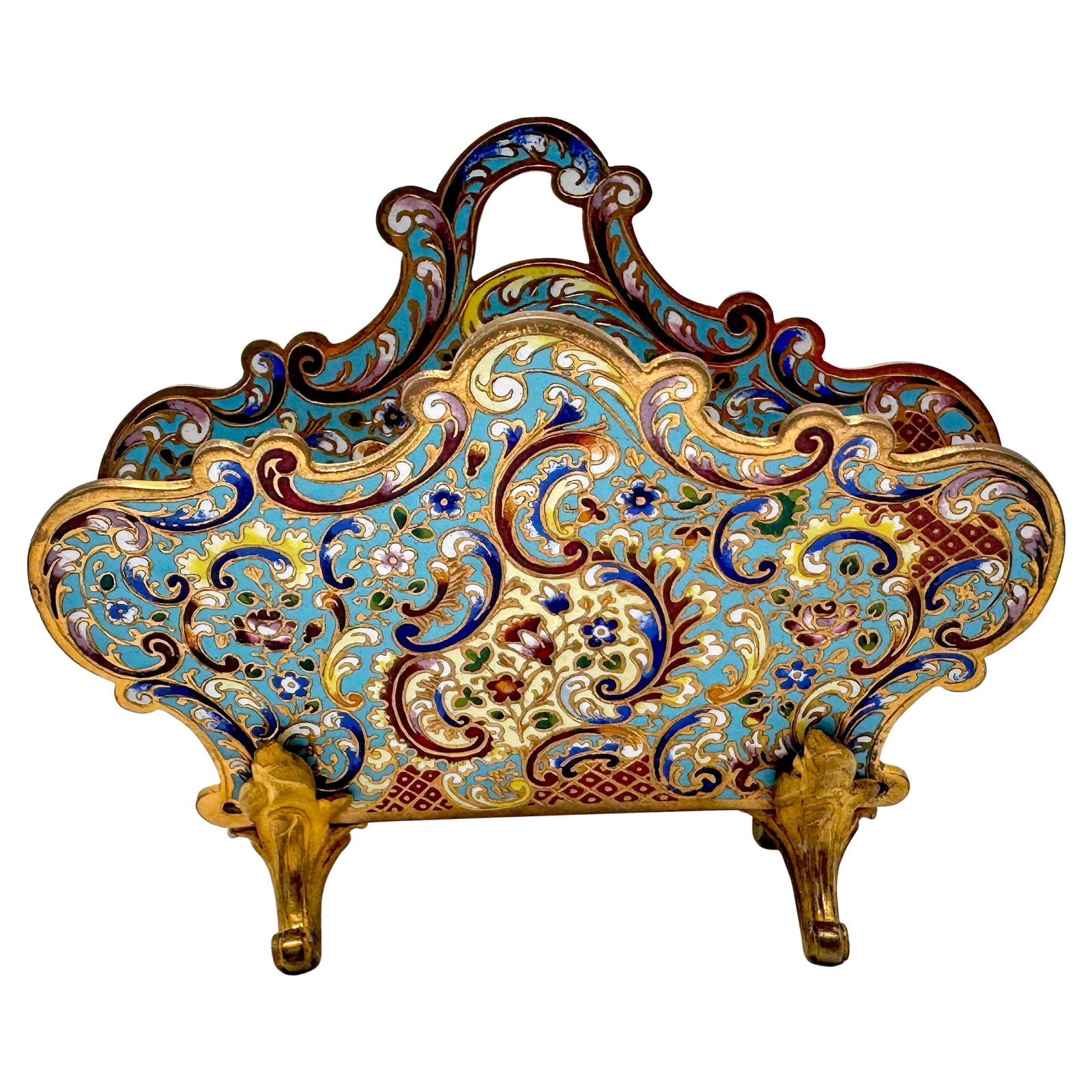Exquisite 19th Century French Champleve Enamel Ormolu Letter Rack (1 of 10)