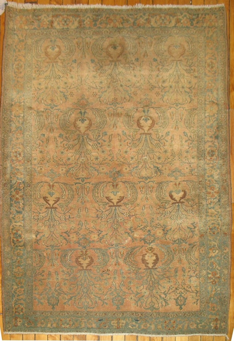 3' 4" x 4' 6" Muted Persian Sarouk Area Rug: 3' 4" x 4' 6" Muted Persian Sarouk Area Rug Early 20th century Persian Sarouk rug with a muted palette and traditional design. This pre-owned rug is categorized as a small square format. Specification