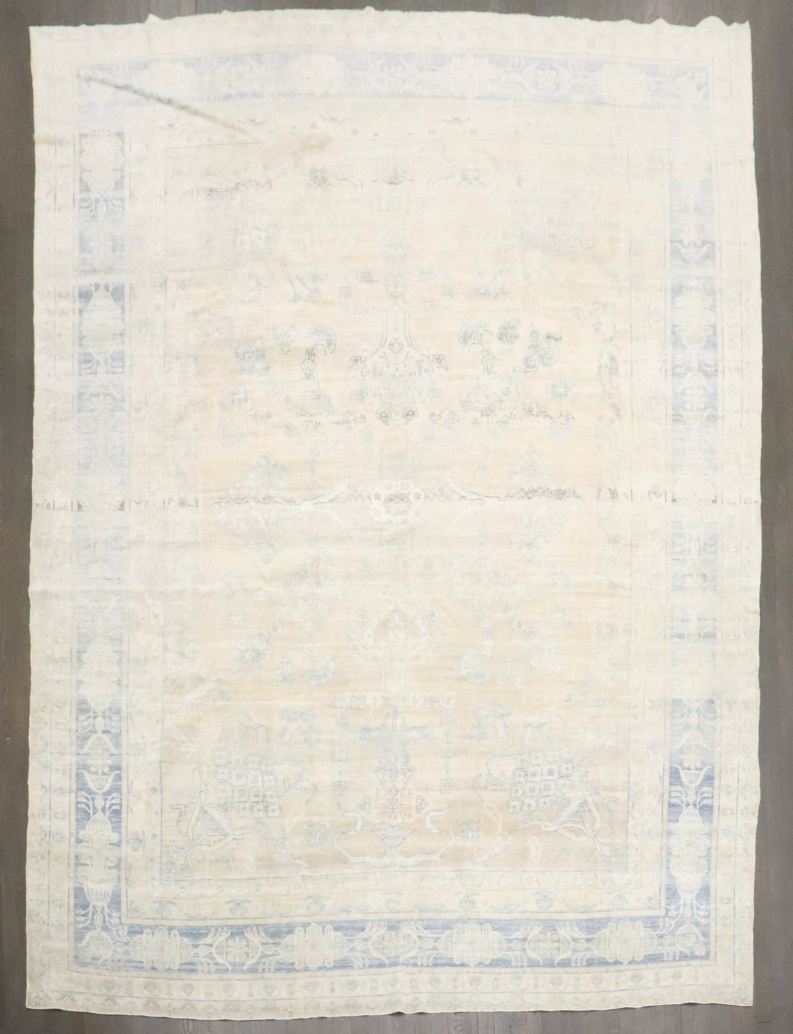 8' 9" x 11' 8" Persian Yazd pale color room rug: 8' 9" x 11' 8" Persian Yazd pale color room rug Finely woven early 20th century Persian Yazd room rug in a pale color palette. This pre-owned rug reflects the traditional Yazd type and is presented as