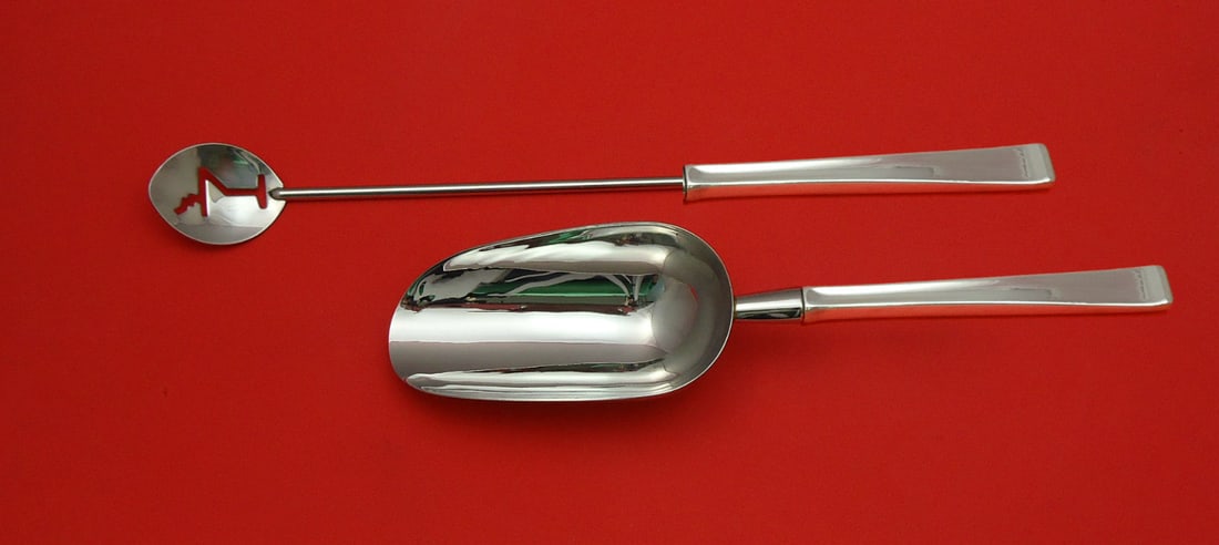 Gorham Sterling Silver Custom Made 2pc Bar Set Martini Spoon Ice Scoop: Gorham Sterling Silver Custom Made 2pc Bar Set Martini Spoon Ice Scoop Elevate your barware collection with this exquisite 2-piece custom made bar set by Gorham. Crafted from high-quality sterling sil
