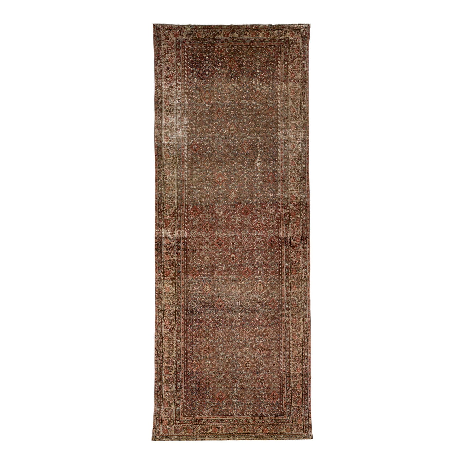 Antique 1900s Malayer Wool Rug Blue Floral Design 7'1" x 19'2" (1 of 7)