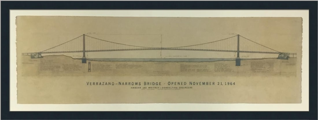 Custom Framed Print of NYC Verrazano Narrows Bridge 15 x 40 Modernism Art (1 of 5)