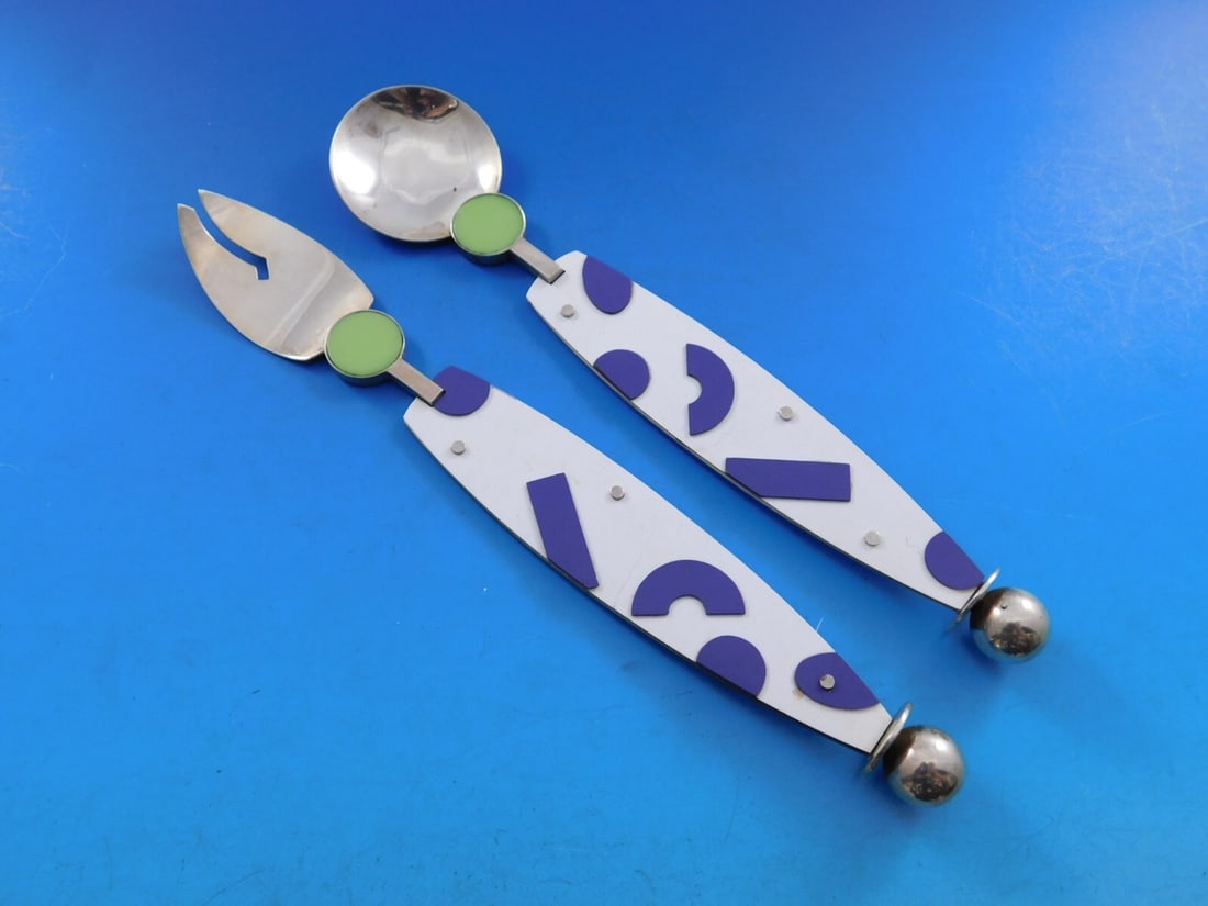 Mardi Jo Cohen Sterling Silver 2-Pc Dessert Set Memphis Design Modernist: Mardi Jo Cohen Sterling Silver 2-Pc Dessert Set Memphis Design Modernist Discover the unique Mardi Jo Cohen Sterling Silver Dessert Set, featuring a 2-piece serving set that embodies the bold geometri