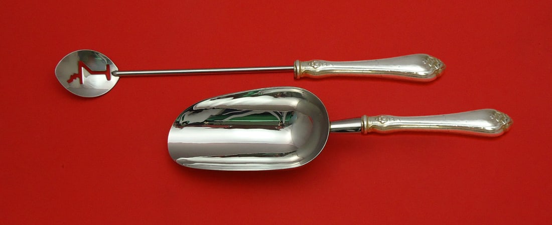 Whiting Duchess Sterling Silver Bar Set 2pc Custom Made: Whiting Duchess Sterling Silver Bar Set 2pc Custom Made This exquisite 2-piece bar set from Whiting, part of the Duchess pattern, is crafted from high-quality sterling silver with a custom-made hollow