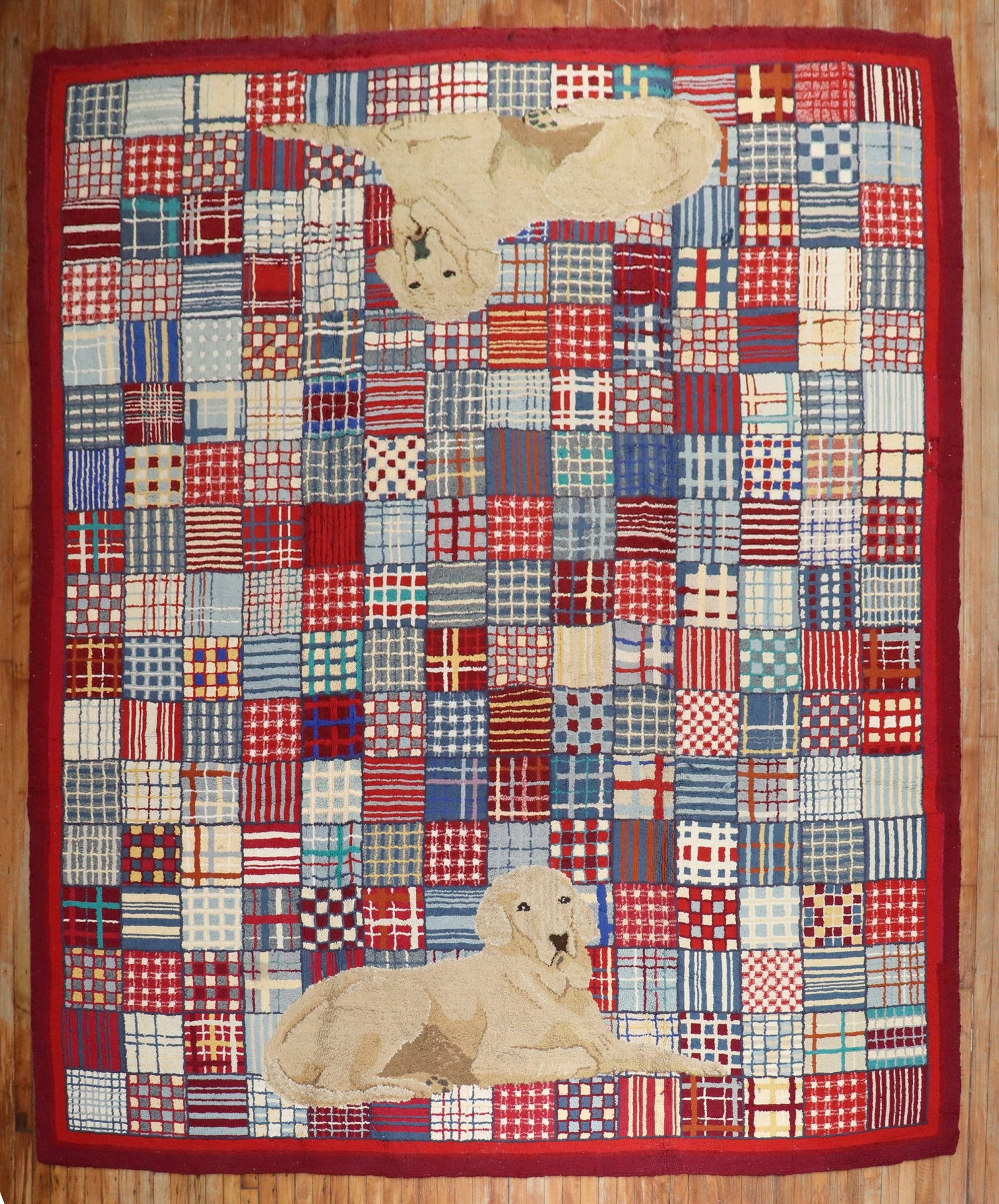 10' x 11' 9" American hooked pictorial rug with 2 Labrador dogs (1 of 7)