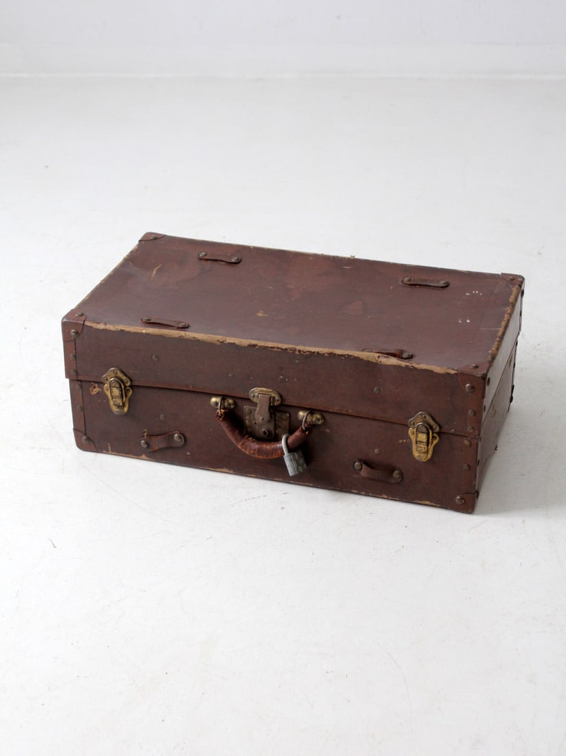 Antique P Becker & Co 1909 Tanoid Suitcase Brown Hardcase Leather Handle (1 of 11)
