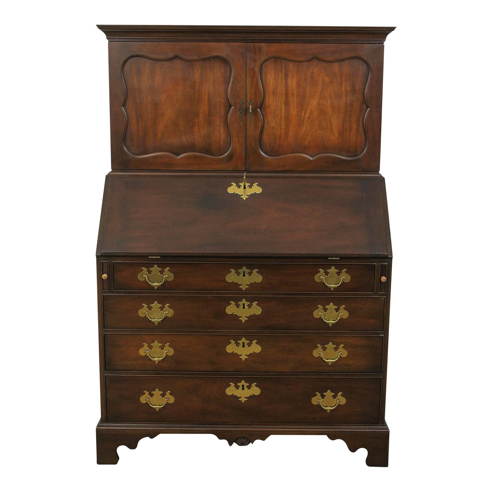 Kittinger CW-1 Colonial Williamsburg Mahogany Secretary Desk 2 Piece: Kittinger CW-1 Colonial Williamsburg Mahogany Secretary Desk 2 Piece This elegant slant-top secretary desk from the Colonial Williamsburg CW-1 Collection is a beautiful reproduction of a rare mahogany