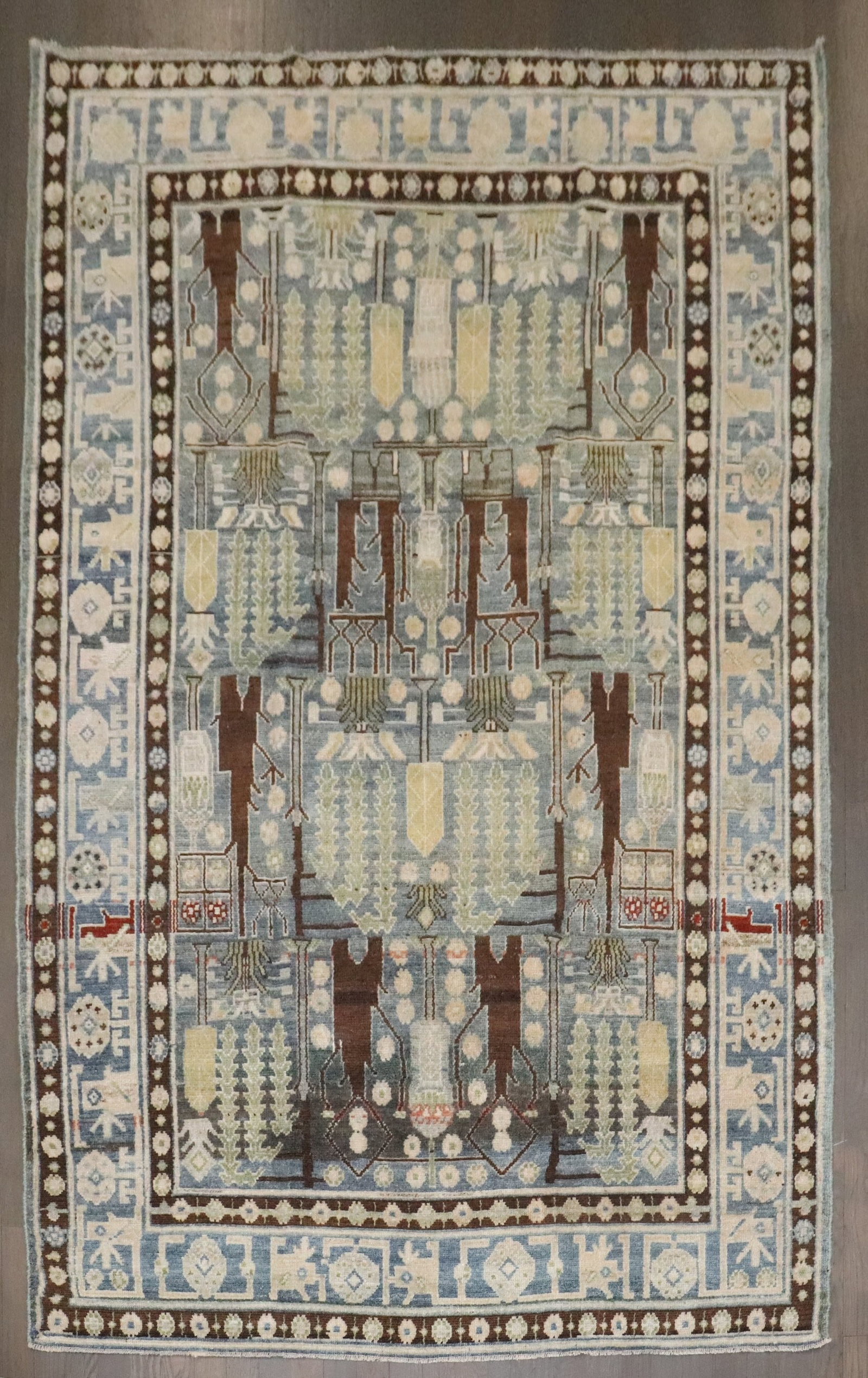 4' 8" x 7' 2" Persian Malayer Carpet with Willow Tree Design: 4' 8" x 7' 2" Persian Malayer Carpet with Willow Tree Design Striking Persian Malayer carpet featuring a willow tree design with striated color. This pre-owned antique rug dates to the 2nd quarter of 