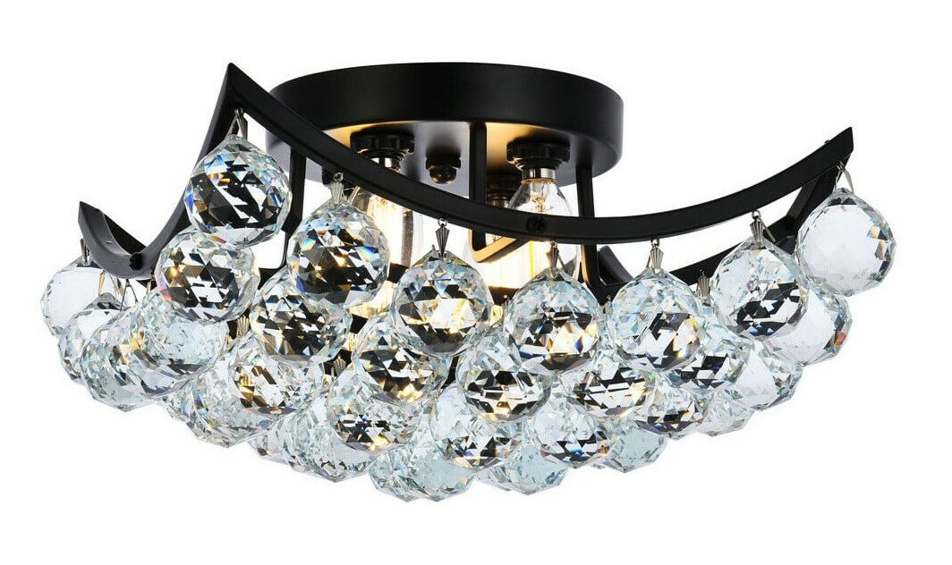 Black Crystal 4-Light Semi Flush Ceiling Fixture 12 Inch Corona: Black Crystal 4-Light Semi Flush Ceiling Fixture 12 Inch Corona This modern flush mount chandelier features a black and clear finish with royal cut crystal balls, offering a sophisticated touch to any