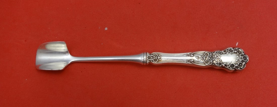 Gorham Buttercup Sterling Silver Cheese Scoop 7 3/8 Inch: Gorham Buttercup Sterling Silver Cheese Scoop 7 3/8 Inch This Buttercup cheese scoop by Gorham features intricate floral motifs elegantly arranged along the handle and neck, complemented by a slender 