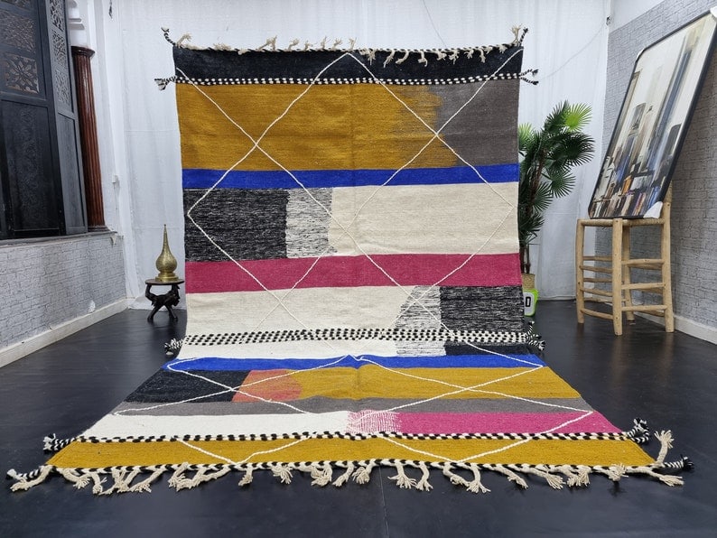 Authentic Colorful Handmade Moroccan Berber Rug 9.84 x 6.56 Feet: Authentic Colorful Handmade Moroccan Berber Rug 9.84 x 6.56 Feet Discover the beauty of this authentic, handwoven Moroccan Berber rug. Crafted by skilled local women weavers in the Atlas Mountains, th