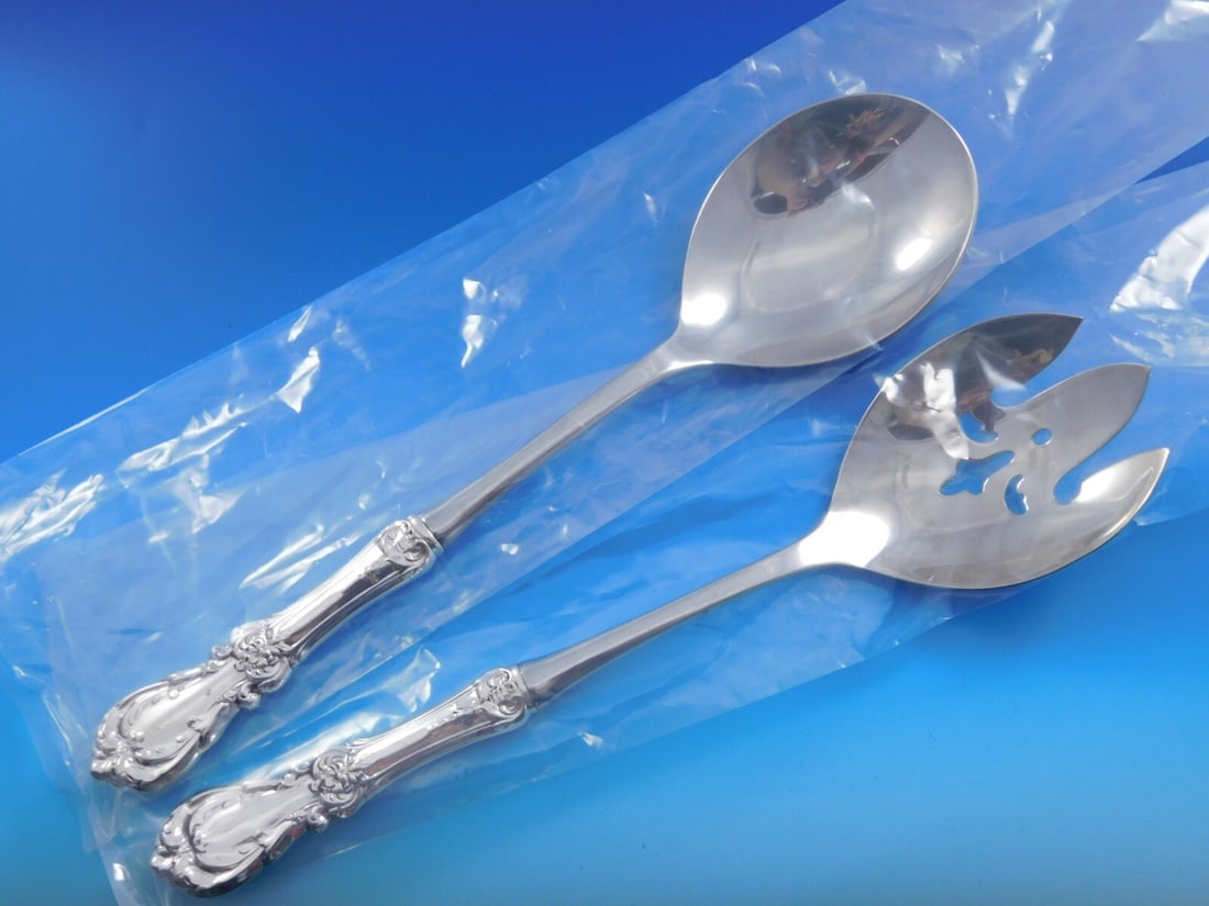 2 Piece Sterling Salad Servers Reed and Barton Burgundy Pattern: 2 Piece Sterling Salad Servers Reed and Barton Burgundy Pattern A custom-made Reed & Barton Burgundy salad serving set in sterling silver, featuring hollow handles with stainless implements. This 2-pi