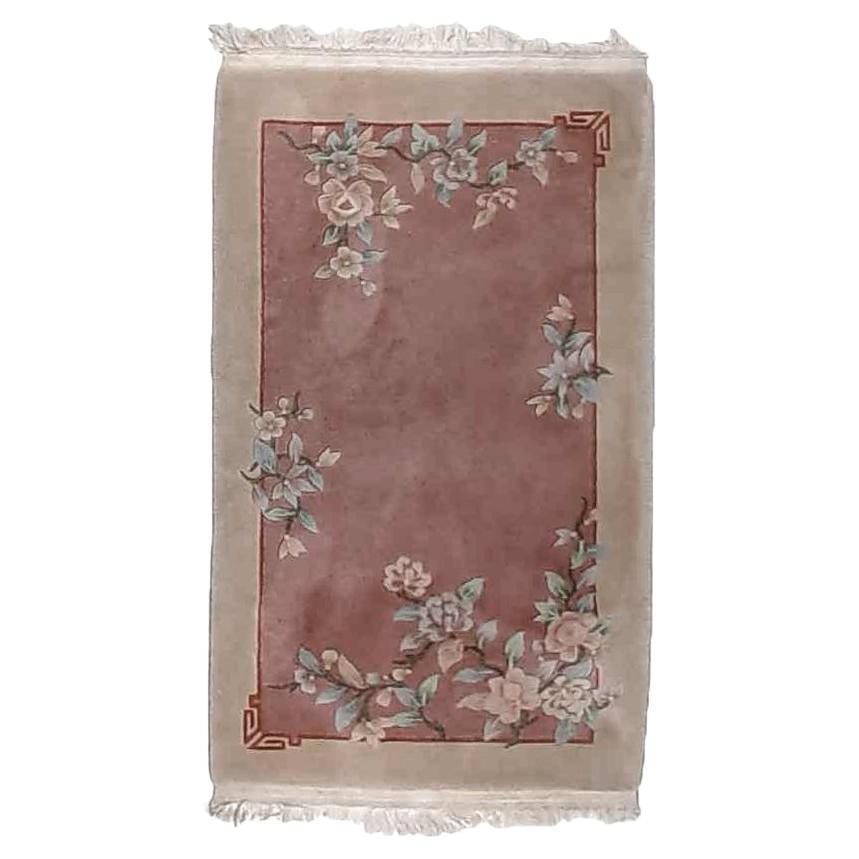 Wool Chinese Nichols Floral Throw Rug C1920 36 x 67.5: Wool Chinese Nichols Floral Throw Rug C1920 36 x 67.5 This Chinese Nichols oriental throw rug from circa 1920 features a wool construction with floral elements. It reflects the craftsmanship and desig