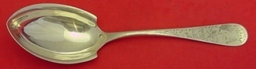 Antique Lily Engraved Sterling Silver Berry Spoon 8 3/4" Monogrammed A (1 of 1)