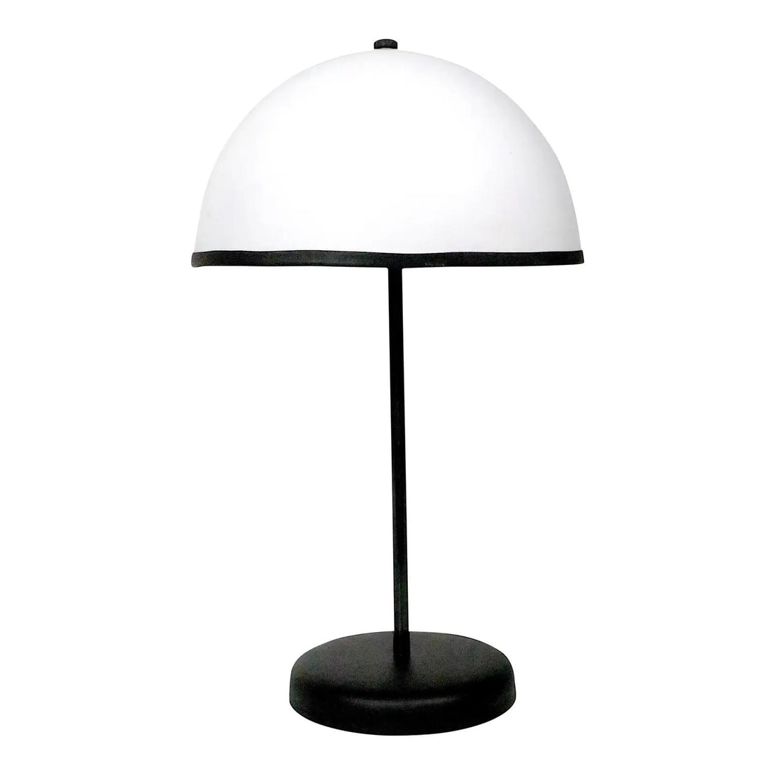 Black and White Graphic Dome Metal Table Lamp Circa 1960s-70s: Black and White Graphic Dome Metal Table Lamp Circa 1960s-70s This mid-20th century postmodern mushroom table lamp features a striking graphic black and white dome top design. Crafted from metal, the 