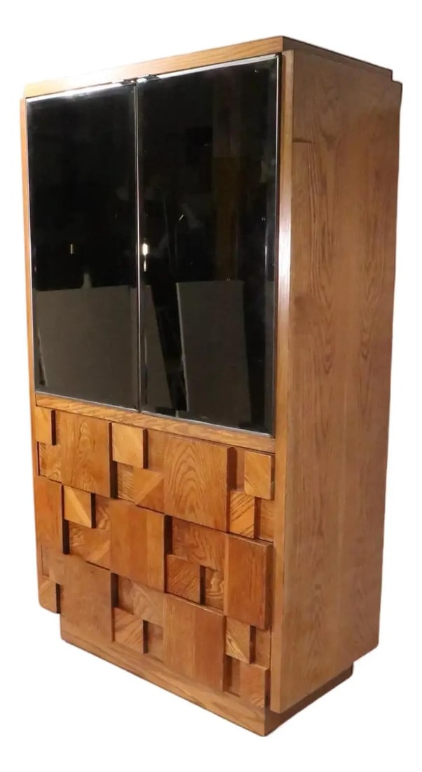 Staccato Series Oak Brutalist Armoire by Lane Furniture Circa 1970s (1 of 10)