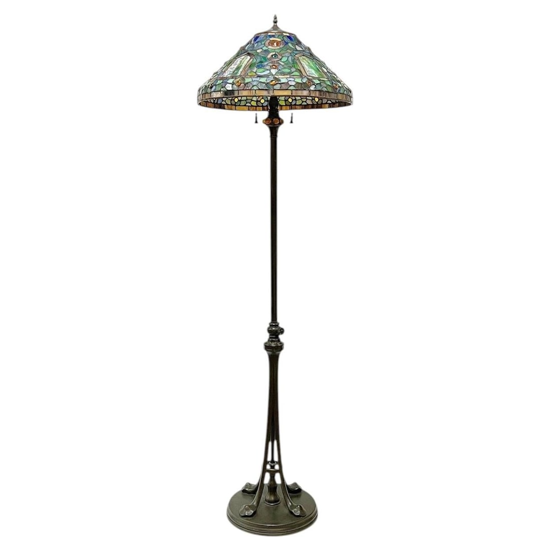 60 in Arts and Crafts bronze floor lamp leaded glass shade style of Tiffany (1 of 8)