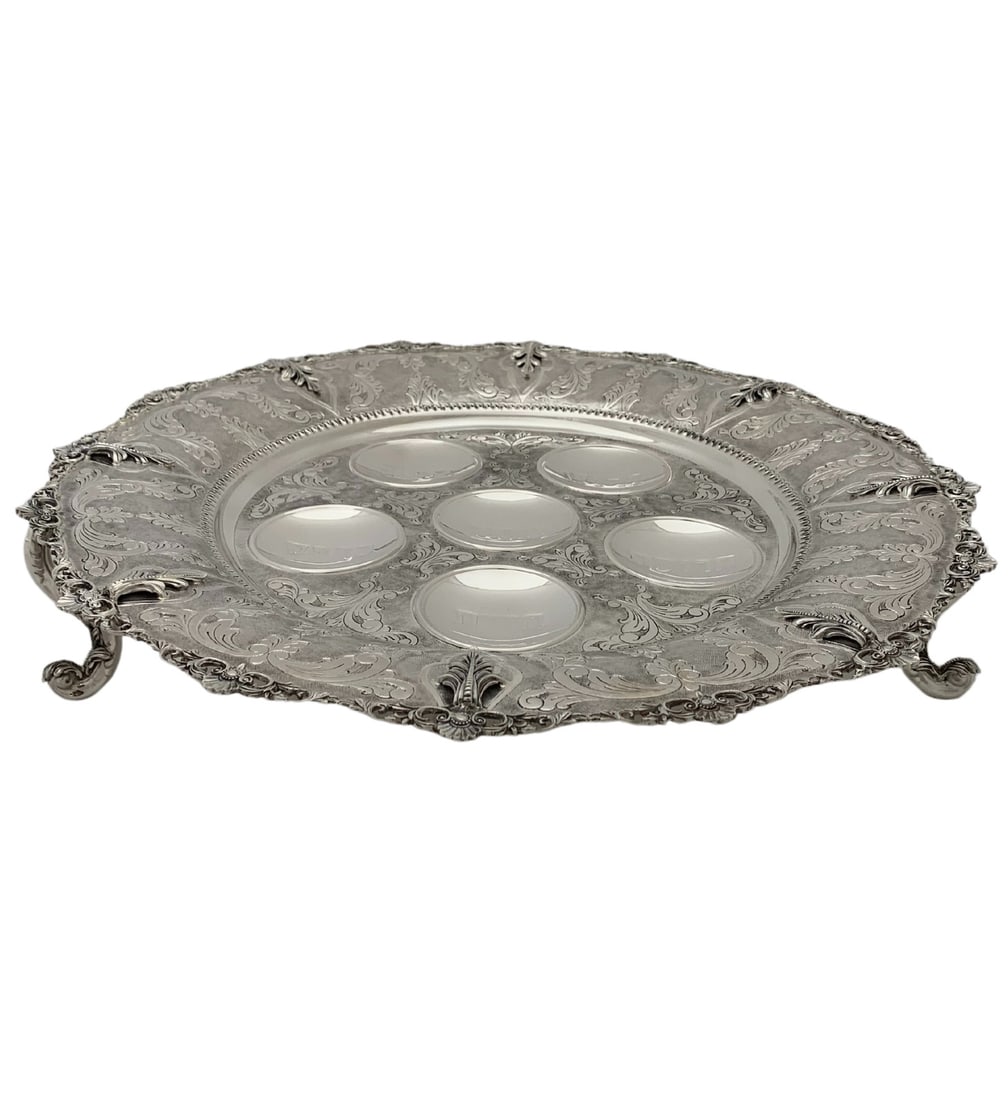 Ornate 3 Leg Seder Plate Handmade 925 Sterling Silver Turkey (1 of 5)