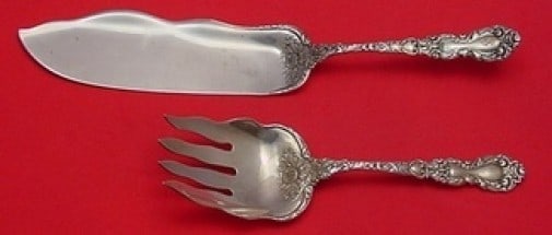 Gorham Imperial Chrysanthemum Sterling Silver Trout Serving Set 10 3/4": Gorham Imperial Chrysanthemum Sterling Silver Trout Serving Set 10 3/4" This exquisite two-piece trout serving set, crafted in sterling silver, showcases the elegant Imperial Chrysanthemum pattern by 