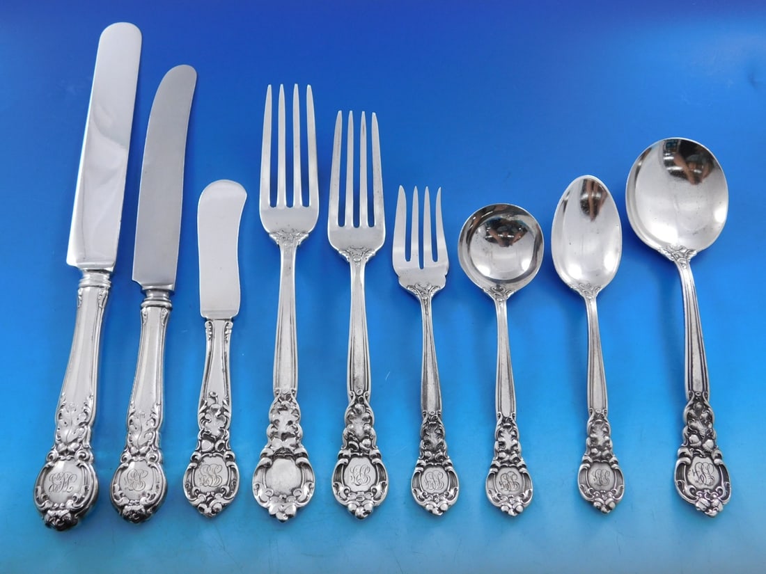 Gorham Royal Oak Sterling Silver 72 Piece Flatware Service for 8: Gorham Royal Oak Sterling Silver 72 Piece Flatware Service for 8 This Gorham "Royal Oak" sterling silver flatware set features the iconic 1904 pattern distinguished by acorns, rococo swirls, and a pro