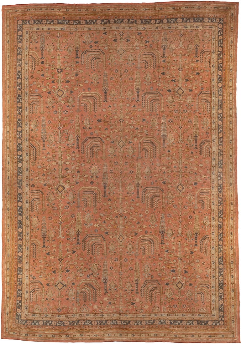 14' 9" x 21' 1" Turkish Oushak Rug Willow Tree Salmon Field (1 of 7)