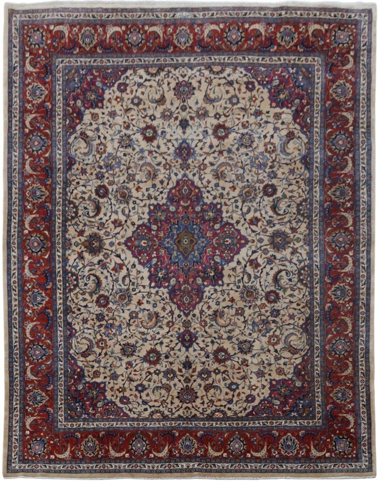 Luxurious 10 x 12'10 Ivory Persian Handmade Kashan Rug: Luxurious 10 x 12'10 Ivory Persian Handmade Kashan Rug Free continental US Shipping Discover the elegance of this handcrafted 10' x 12' 10" Ivory Persian Rug, a stunning piece that embodies the rich h