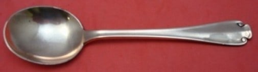 Rare One-Of-A-Kind Flemish Copper Cream Soup Spoon by Tiffany & Co.: Rare One-Of-A-Kind Flemish Copper Cream Soup Spoon by Tiffany & Co. Discover the elegance of the Flemish pattern with this rare one-of-a-kind cream soup spoon by Tiffany & Co. Crafted from copper, thi
