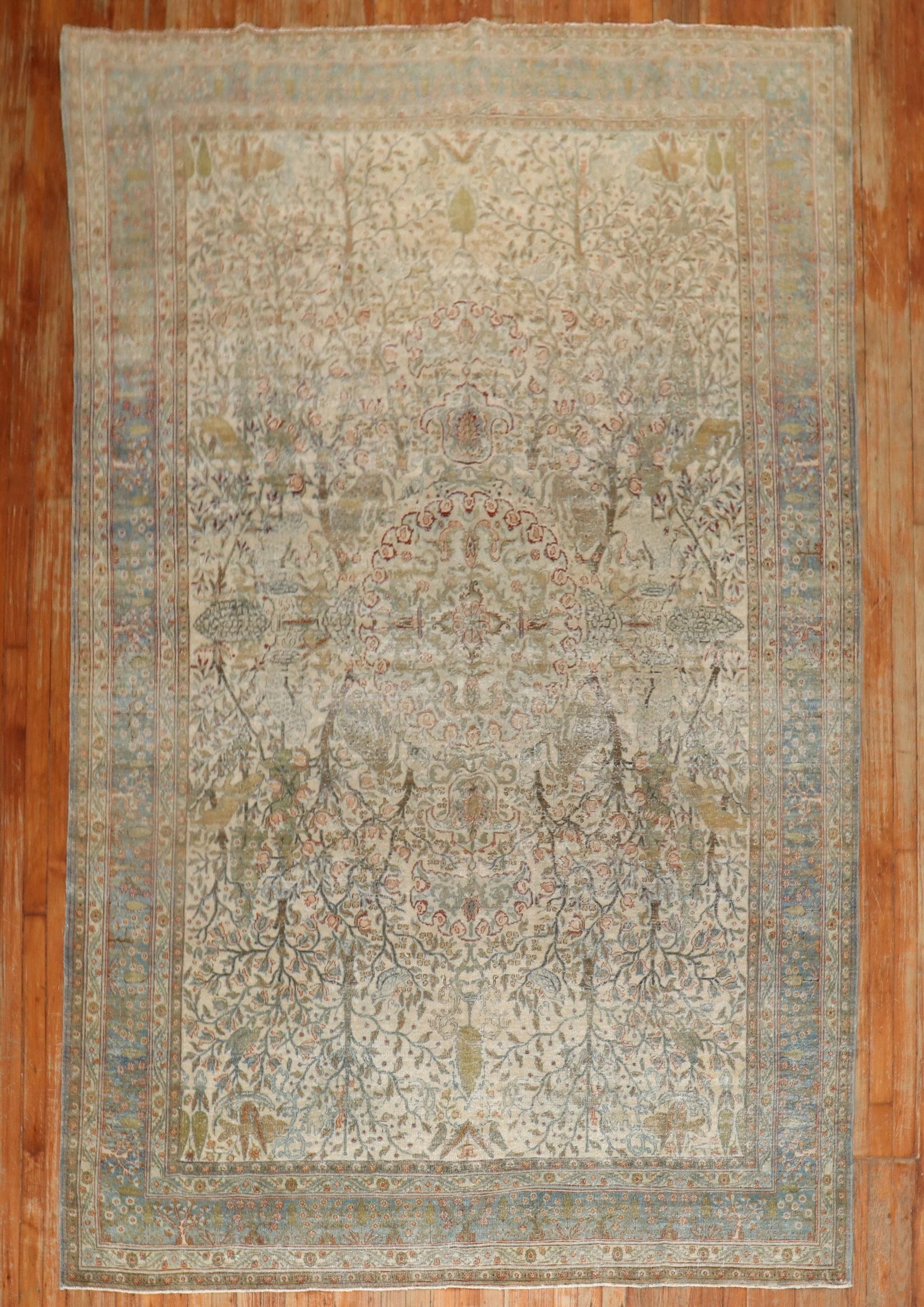 6' 3" x 10' 5" Late 19th Century Tabriz Pictorial Animal Rug: 6' 3" x 10' 5" Late 19th Century Tabriz Pictorial Animal Rug Late 19th century Persian Tabriz pictorial rug with a distressed, worn appearance. This pre-owned area rug is described as a pictorial Tabr