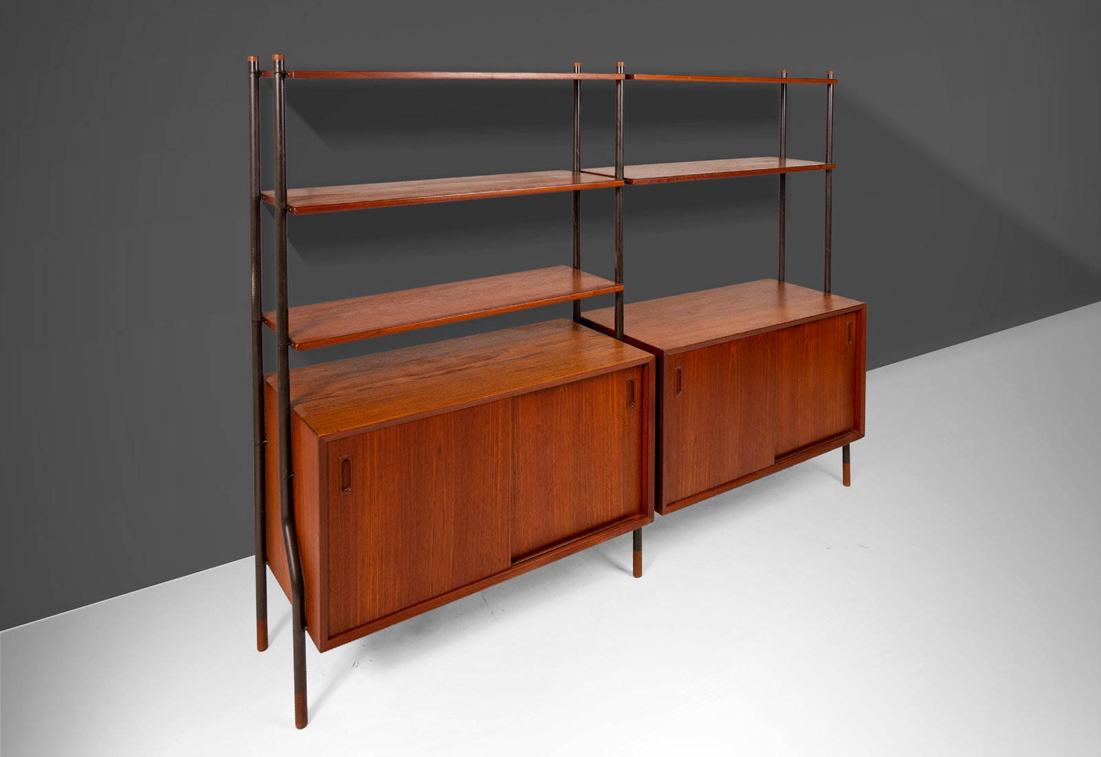 Rare Danish Modern 1960s Modular Wall Unit by Lyby Mobler: Rare Danish Modern 1960s Modular Wall Unit by Lyby Mobler This Danish Modern Modular 2 Bay Wall Unit by Lyby Mobler, crafted in the 1960s, is a remarkable example of Scandinavian design. Constructed w