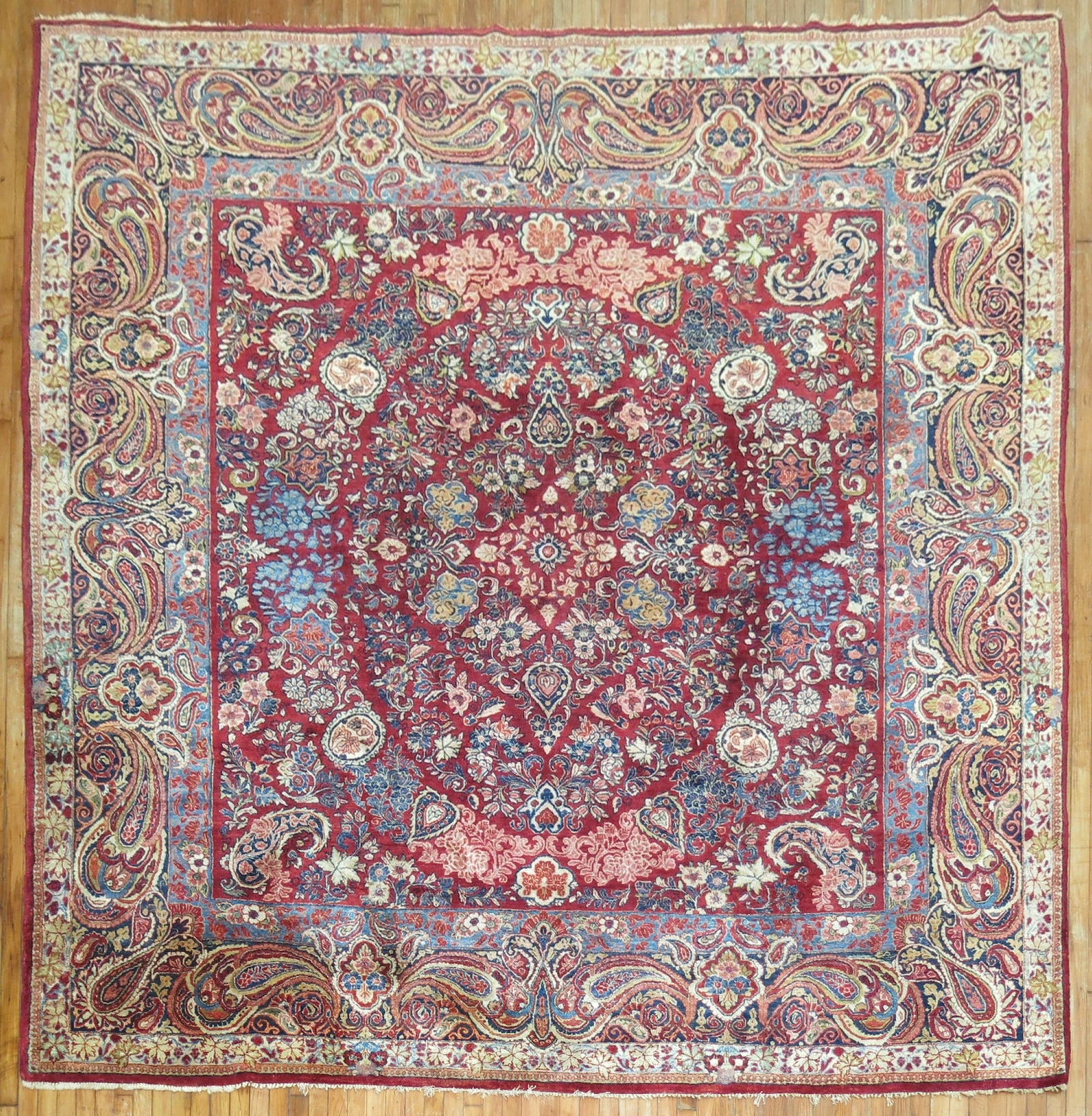 10' 3" x 10' 3" Antique Persian Sarouk Room Rug: 10' 3" x 10' 3" Antique Persian Sarouk Room Rug Rare antique Persian Sarouk rug from the early 20th century, designed in a square room-size format. It features rich jewel tones and an intricate allove