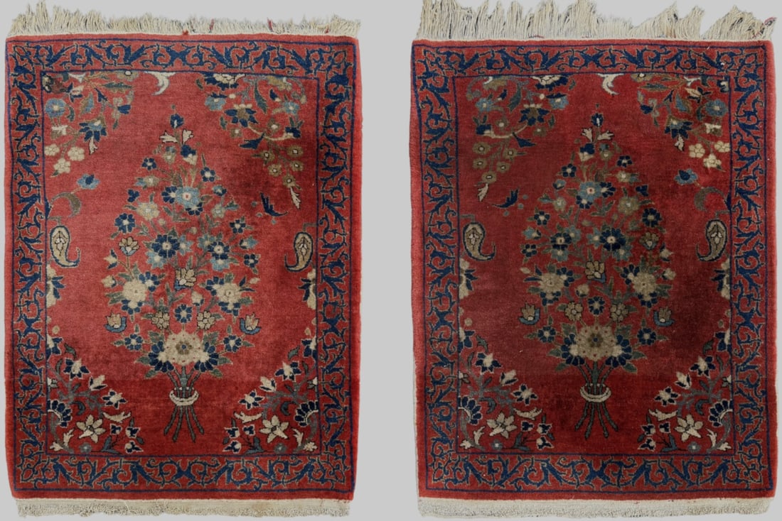 Antique botanical rug pair in Manchester wool 61cm x 74cm each (1 of 9)