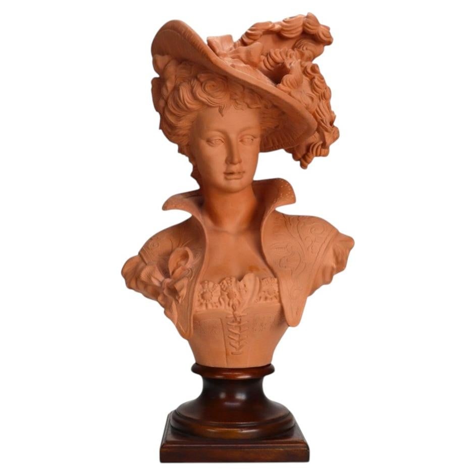 c1910 Terracotta Debutante Bust with Wood Plinth Victorian Dress (1 of 14)
