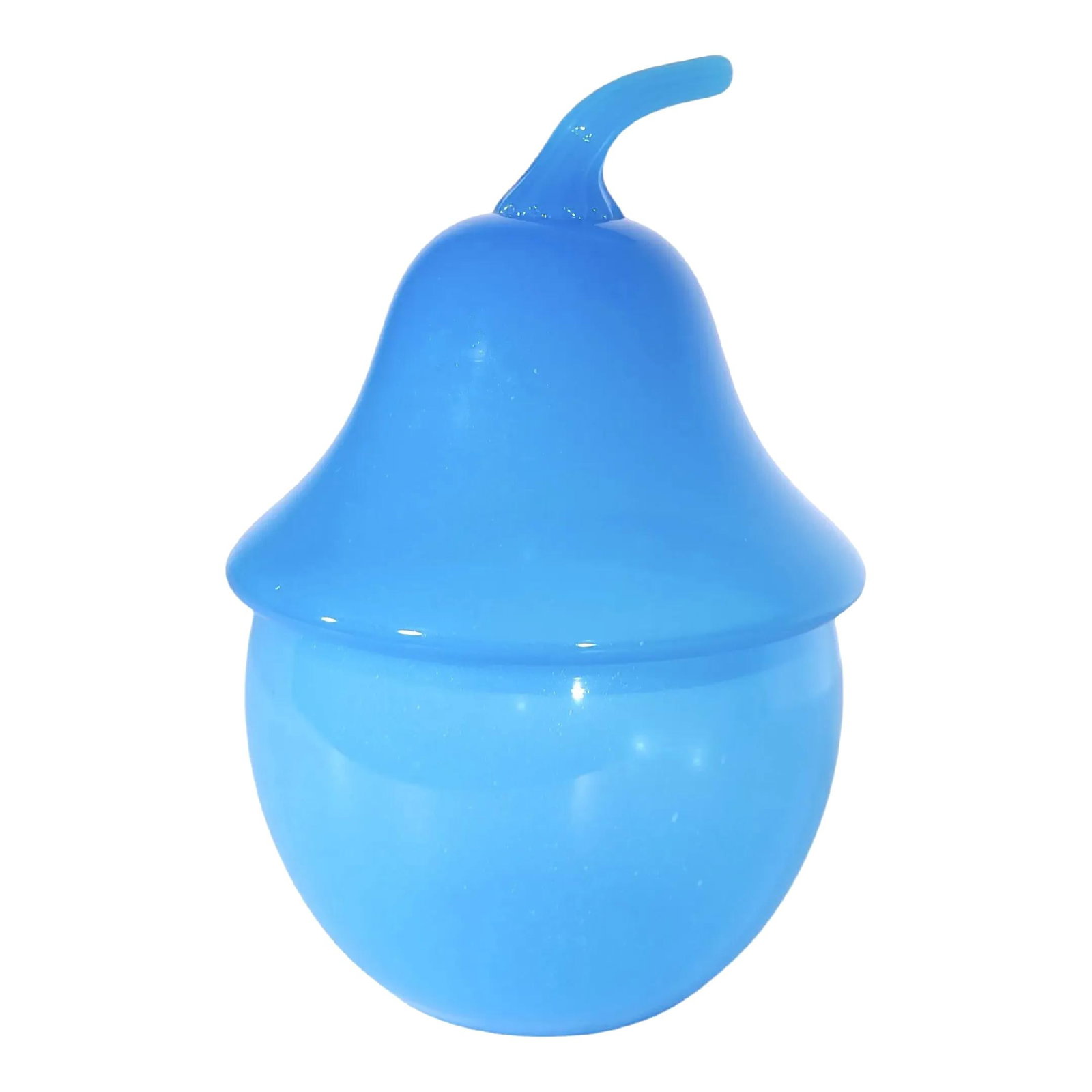 Chic Vintage French Blue Glass Pear Jar 9.5: Chic Vintage French Blue Glass Pear Jar 9.5 This elegant vintage French glass jar, shaped like a pear, is a charming addition to any collection. Crafted in France during the early to mid-20th century,