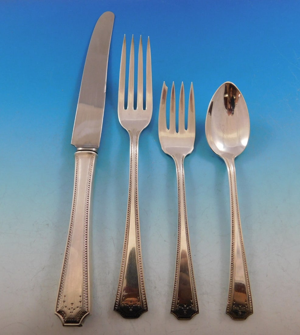 Vintage National Sterling Silver Adam 4-Piece Dinner Place Setting: Vintage National Sterling Silver Adam 4-Piece Dinner Place Setting This vintage 4-piece dinner size place setting from the Adam pattern by National Sterling is a timeless addition to any dining collec