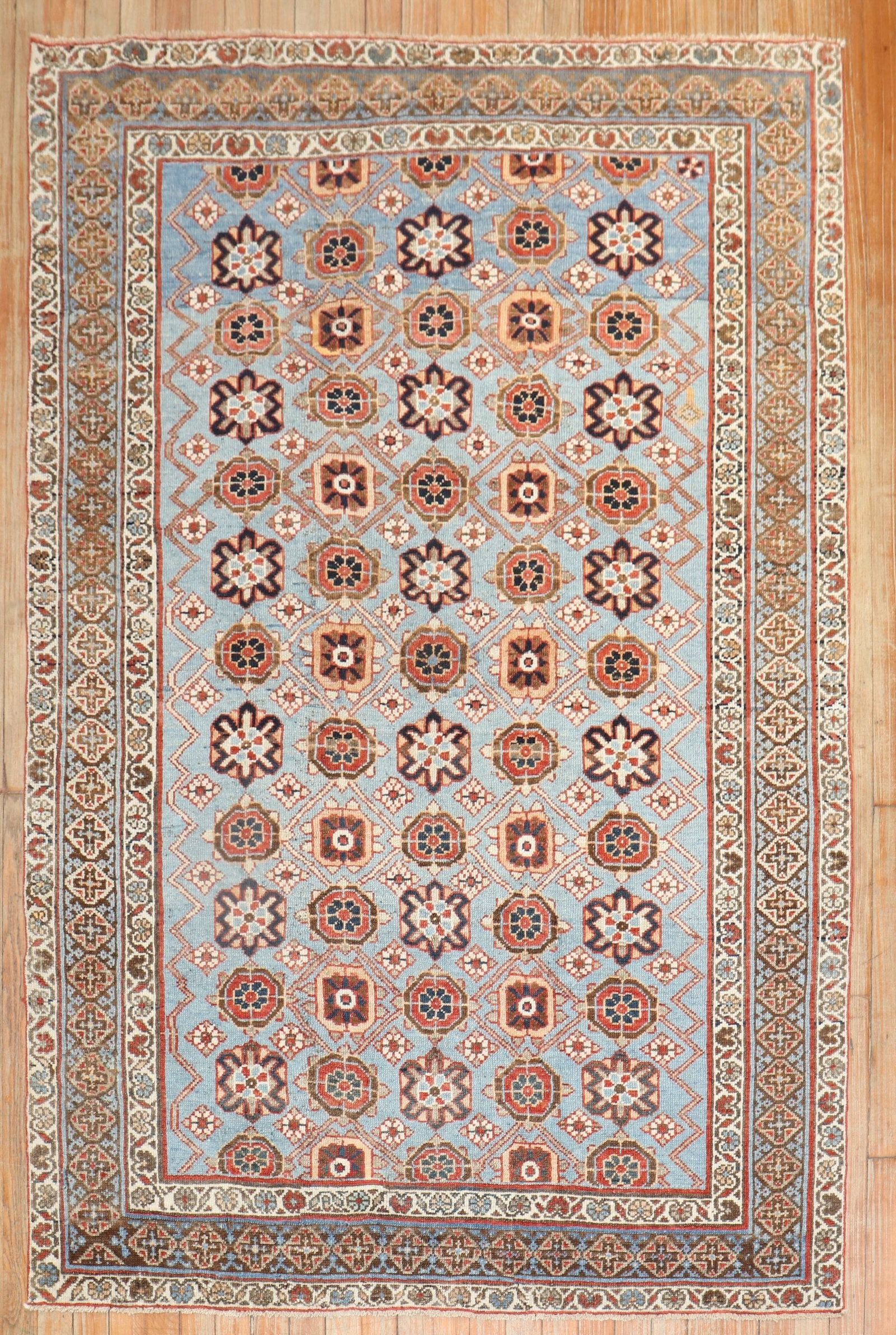 4' 4" x 6' 4" Persian Veramin Kurd Accent Rug: 4' 4" x 6' 4" Persian Veramin Kurd Accent Rug Early 20th century Persian Kurd Veramin rug featuring a light blue field. This pre-owned accent rug is identified as a Kurd type. Specifications Title: Bl