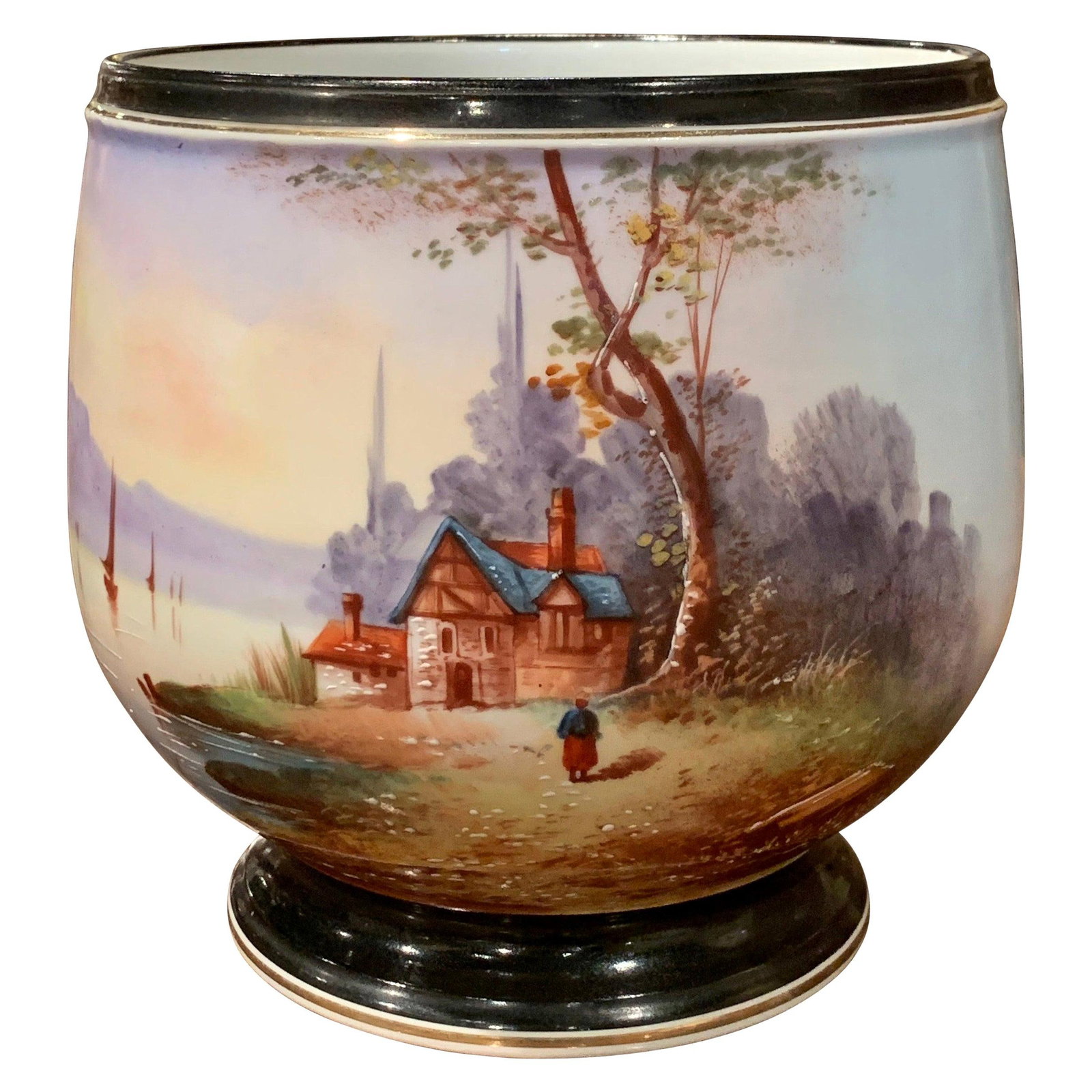 Napoleon III French Porcelain Cachepot with Pastoral Landscape (1 of 9)