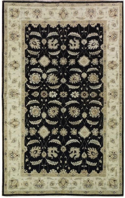 Luxurious 5.9 x 9 Black Chobi Peshawar Zigler Rug Handcrafted Wool: Luxurious 5.9 x 9 Black Chobi Peshawar Zigler Rug Handcrafted Wool Free continental US Shipping Introduce sophistication and timeless style into your home with the Black Chobi Peshawar Zigler Rug. Thi