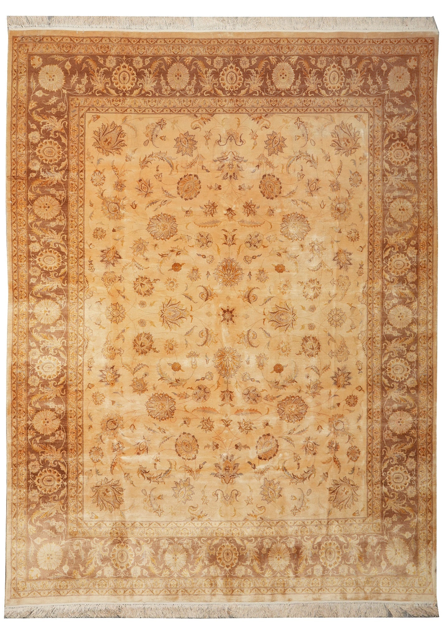 8 x 10 Chobi Peshawar Hand Knotted Wool Rug Beige Gold Floral: 8 x 10 Chobi Peshawar Hand Knotted Wool Rug Beige Gold Floral Free continental US Shipping Hand-knotted contemporary Chobi Peshawar rug with an all-over floral vine pattern and decorative border. Wove