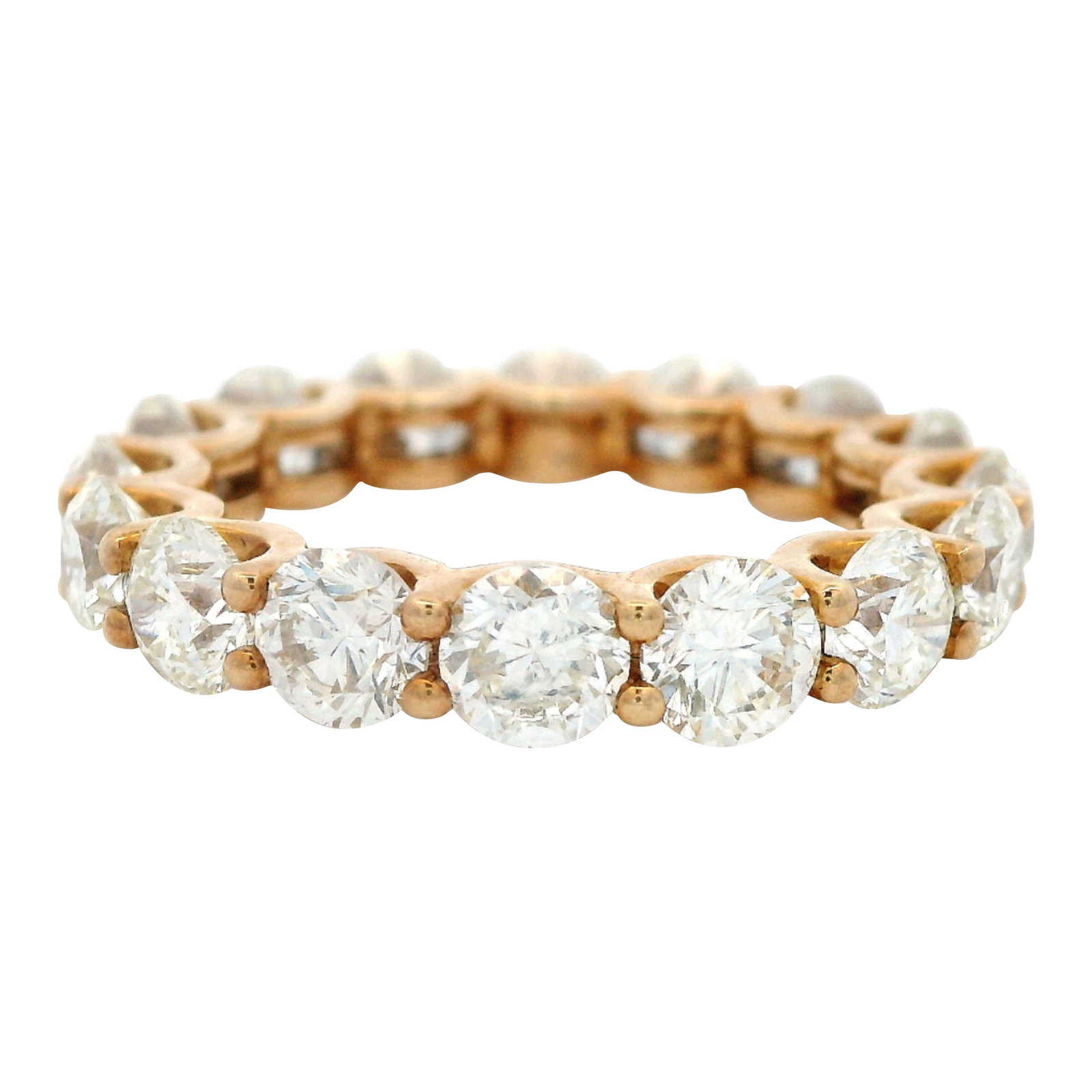 18k Yellow Gold Diamond Eternity Ring 4.86ct Size 5.5: 18k Yellow Gold Diamond Eternity Ring 4.86ct Size 5.5 Timeless diamond eternity band featuring 16 round brilliant diamonds totaling 4.86 ct, set in 18k yellow gold. Contemporary in style, this ring is