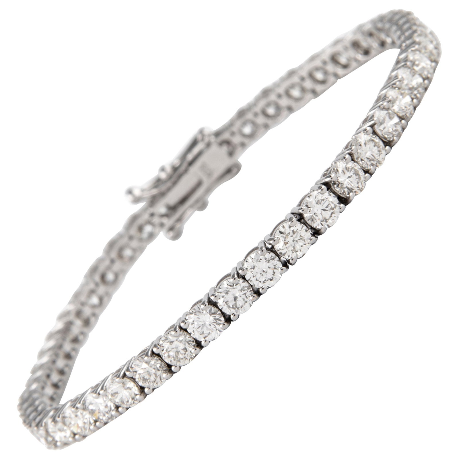 18k White Gold Diamond Tennis Bracelet 10.26ct: 18k White Gold Diamond Tennis Bracelet 10.26ct Diamond tennis bracelet set with 44 round brilliant white diamonds totaling 10.26 ct in 18k white gold. The diamonds are approximately G color and VS cla