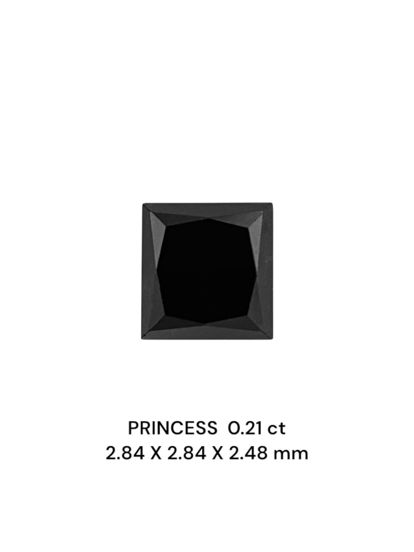 Loose Diamond - PRINCESS 0.21ct Fancy Black VVS2: Loose Diamond - PRINCESS 0.21ct Fancy Black VVS2 Source: Natural Shape: PRINCESS Carats: 0.21 Color: Fancy Black Certification: NONE PLEASE NOTE: Framed, Large, or heavy items do not have shipping cos
