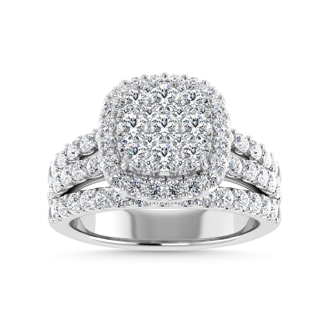 Diamond 2 1/2 Ct.Tw. Three Row Engagement Ring in 14K White Gold: Diamond 2 1/2 Ct.Tw. Three Row Engagement Ring in 14K White Gold 14k White Gold Stone Color: G-h Stone Clarity: I1 Each ring is presented in standard size 6.5. Complimentary resizing is available betw