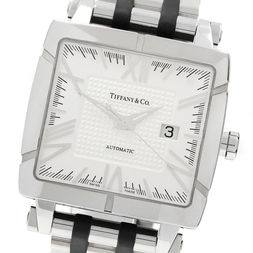 TIFFANY&Co. Atlas Gent Square Automatic Date Mens Watch Z1100.70.12A21A00A: TIFFANY&Co. Atlas Gent Square Automatic Date Mens Watch Z1100.70.12A21A00A TIFFANY&Co. Atlas Gent Square men's wristwatch with automatic movement and date display. This Swiss-made watch features a sil