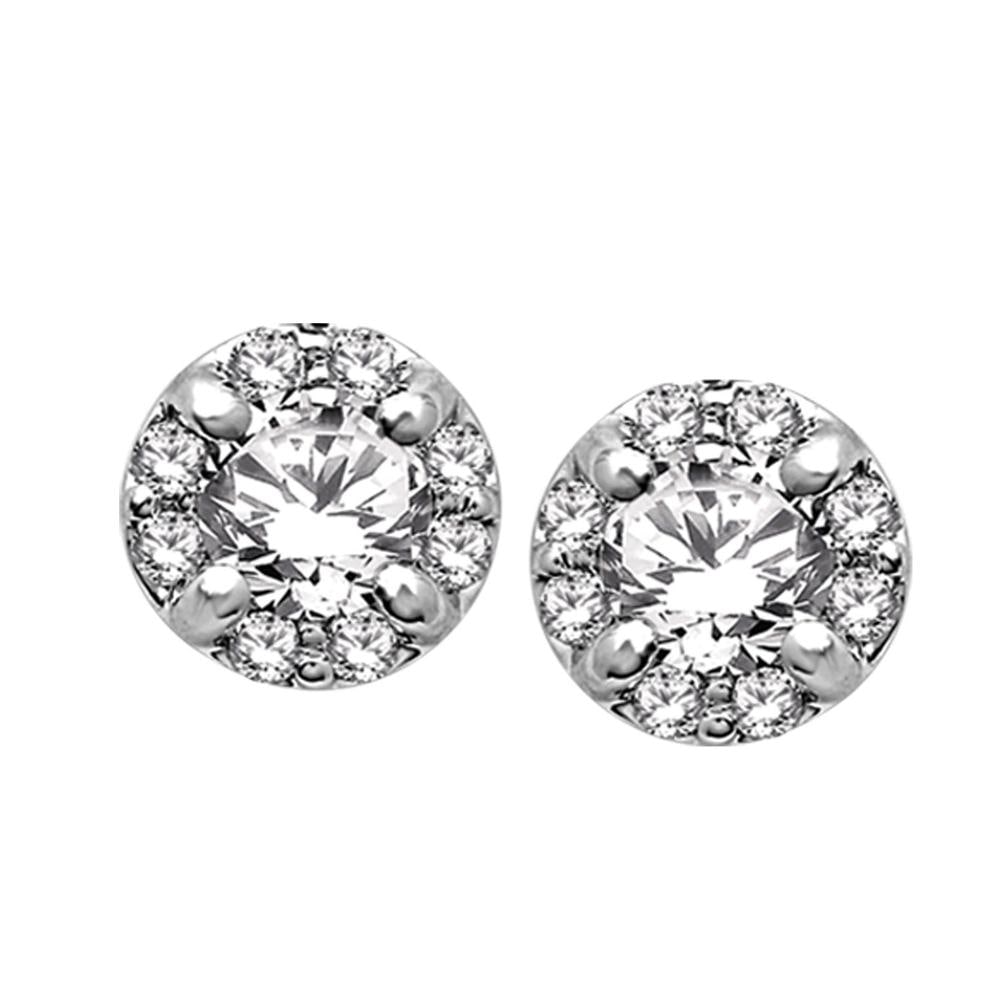 14K White Gold 7/10 Ct.Tw. Diamond Stud Earrings: 14K White Gold 7/10 Ct.Tw. Diamond Stud Earrings These beautiful Earrings are available in 14K White Gold. There are 18 round diamonds with a total carat weight of 7/10 Ct.Tw. set in a shared prong se