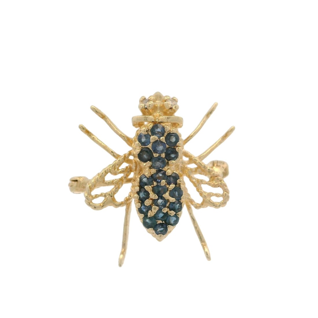 Vintage 14k Gold Sapphire Bee Insect Brooch Pendant 0.40ctw: Vintage 14k Gold Sapphire Bee Insect Brooch Pendant 0.40ctw This exquisite vintage insect pin brooch, shaped like a bee, showcases a stunning arrangement of (20) natural genuine sapphires with a round