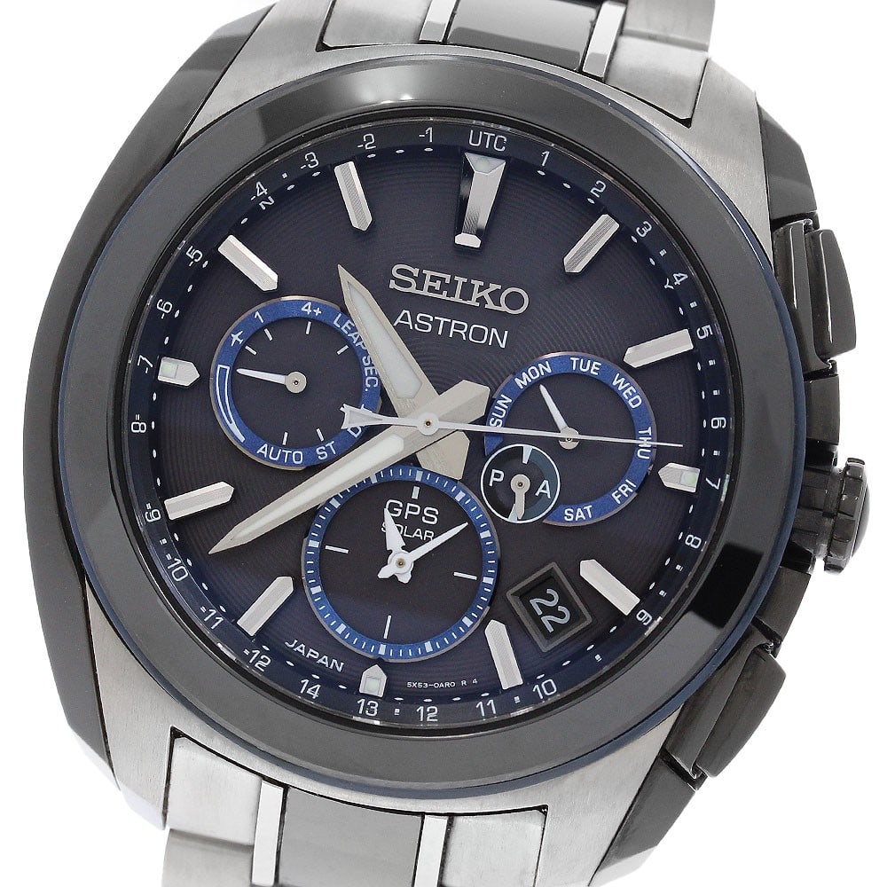 SEIKO Astron SBXC059 5X53-0AX0 Solar Radio Controlled Mens Wristwatch: SEIKO Astron SBXC059 5X53-0AX0 Solar Radio Controlled Mens Wristwatch Seiko Astron men's wristwatch with solar radio controlled movement and a black dial. This Japan-made watch includes day-date and m
