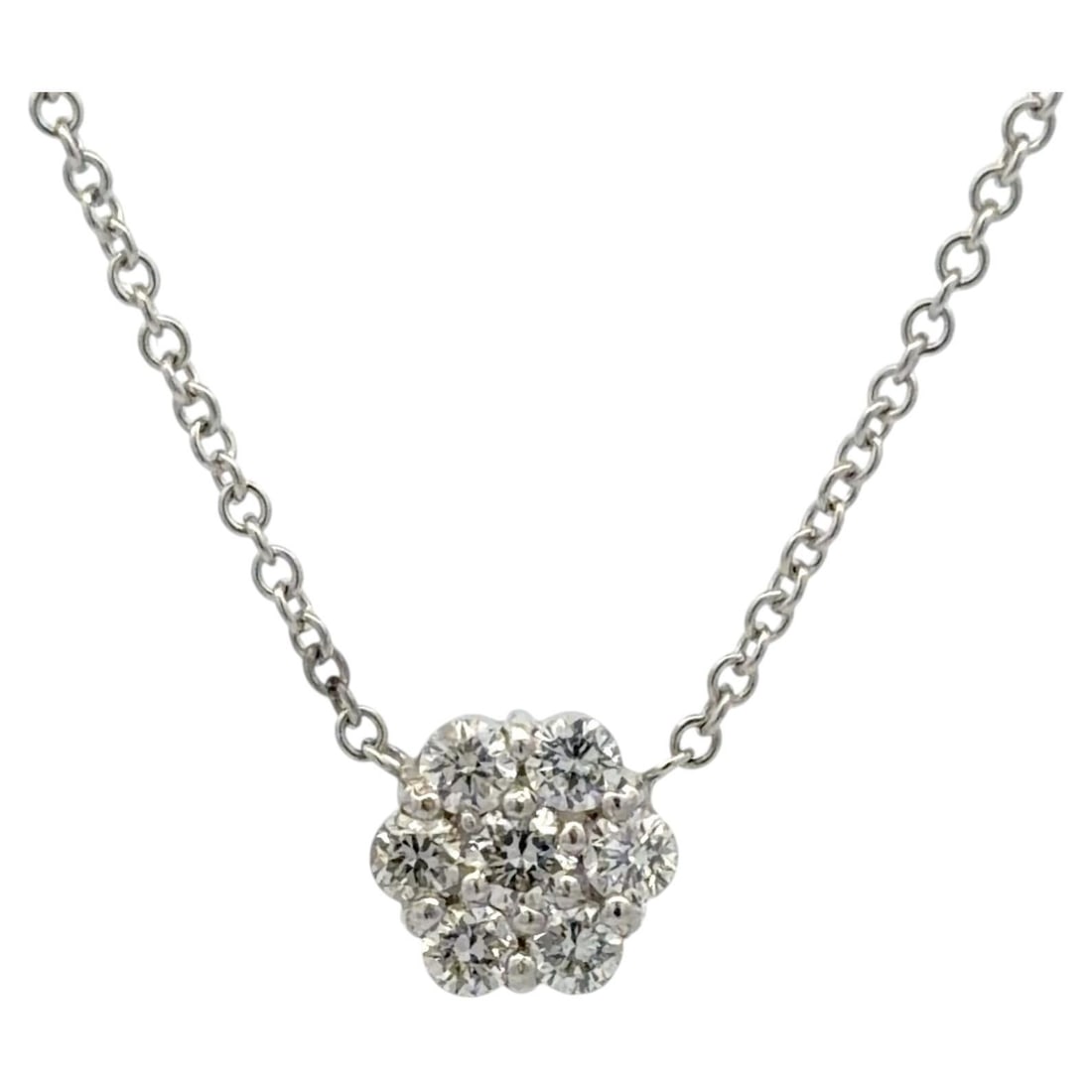Contemporary 14K White Gold Diamond Cluster Necklace 0.65 Carat Adjustable (1 of 5)